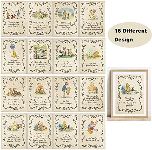 16pcs clássico Winnie Quotes Prints Centerpiece para decoração de festas de aniversário de chá de bebê cartões de decoração de berçário