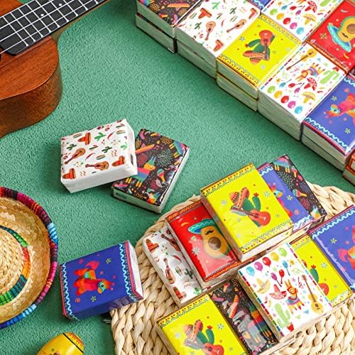 60 pacotes fiesta pocket tecidos faciais Tamanho da viagem Tema mexicano Tecidos individuais de bolso Cacto a granel