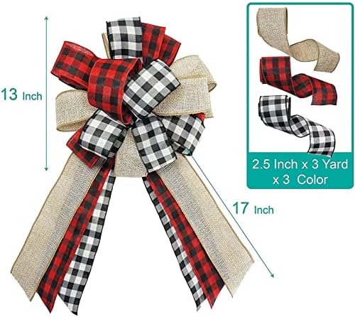 Treça de Natal Topper grande Buffalo Plaid Burlap