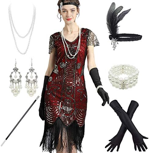 Stone Women Gatsby Cocktail Flapper Plus Dress 20s Head Bandas Conjunto de acessórios
