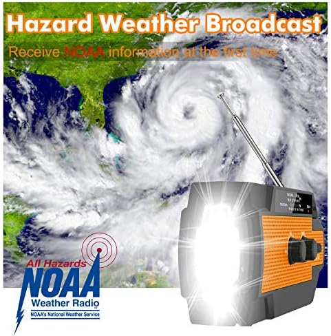 Rádio meteorológico de emergência, manivela de manivela 4000mAh AM/FM/NOAA Rádio com lanterna de rádio solar super
