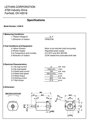 Mini motor retangular lethan 6V DC, 7.000 rpm
