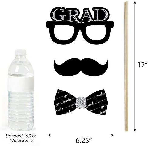 Big Dot of Happiness Graduation Party - Silver - 2023 Grad Photo Booth Props Kit - 20 contagem