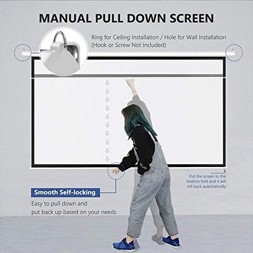 Pbkinkm 60-84 polegadas 16: 9 Manual Pull Down Screen Projector Autal travamento Matte Fabric Fiber Glass Screen para home theater