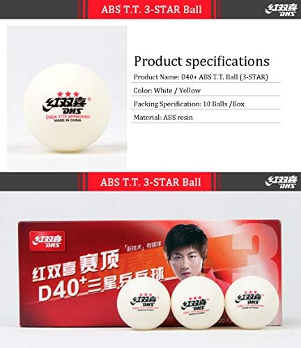 DHS ABS D40+ 3 estrelas Branco T. T. Ball, Bola de tênis de mesa Official do Campeonato Mundial, 10 bolas / caixa, 10 bolas