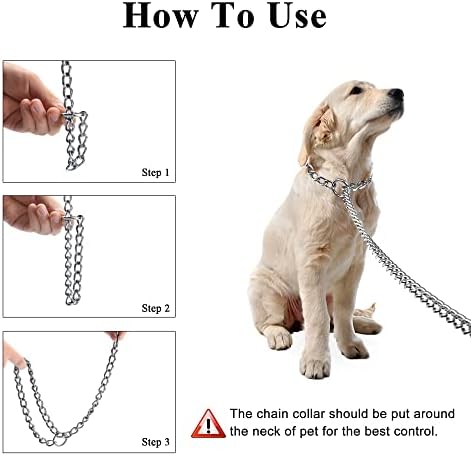 Mogoko 4ft Metal Dog Leash, Chain de coleira de pet de mastigação pesada com alça acolchoada para treinamento ao ar livre