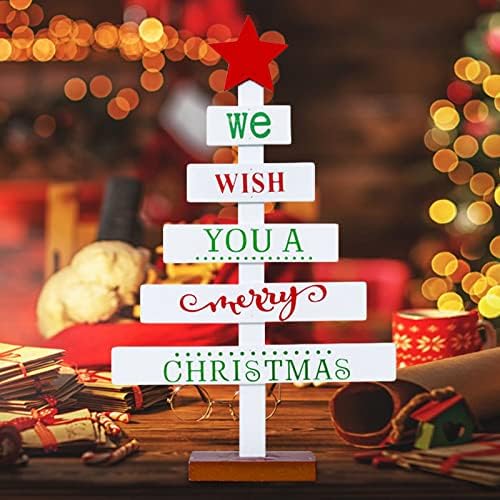 Mesa de madeira Top Decorações de Natal Com Star Wish Word Words Desk de Natal Ornamento Árvores de Natal de madeira para a