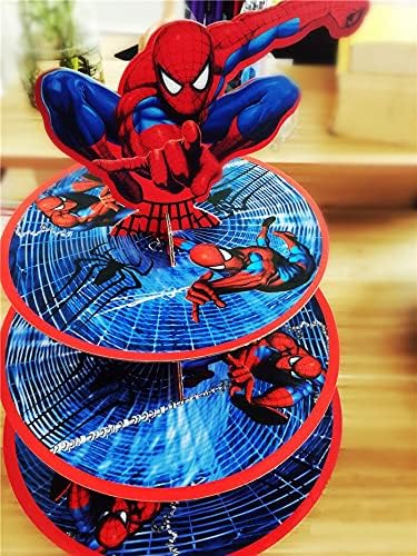 Renbangus Spider Cupcake Stand - Spider temático Decorações de festas Supplies for Kids Birthday Party 3 Tier Cardboard