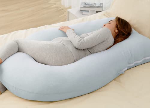 Almofadas de gravidez Momcozy para dormir, travesseiro de corpo inteiro em forma de U 57 polegadas para mulheres grávidas com costas, quadril, perna, apoio da barriga, cobertura de algodão lavável