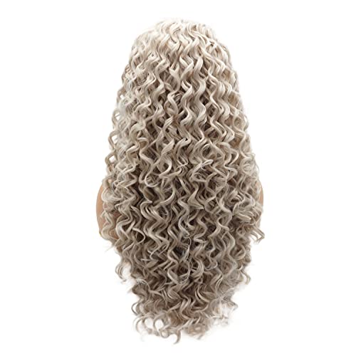 Lushy Beauty Hair Synthetic Lace Front Wig Curly Long 26 polegadas de densidade pesada cinza peruca realista