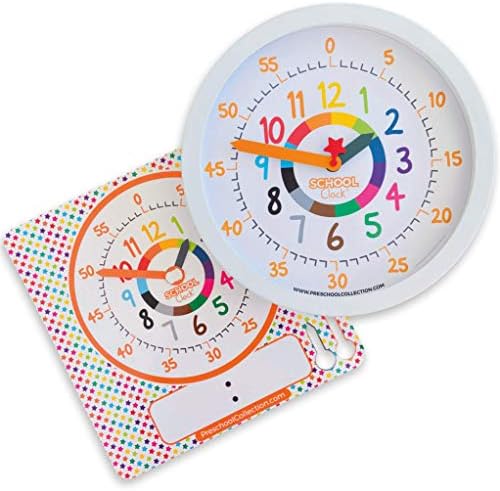 Relógio de cor da coleção pré -escolar - Time Professor 10 polegadas Relógio de parede silencioso educacional com números coloridos - fáceis de ler o mostrador analógico para as salas de aula do professor, quarto infantil e sala de jogos infantis
