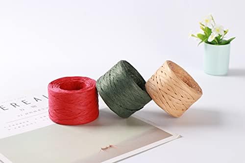 Syuangz 3 rolos kraft verde vermelho 1/4 por 492 pés Raffia Ribbon/String, 164feet a cada rolo, embalando o barbante de papel