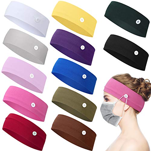 Willbond 12 PCs enfermeira Bandas para a cabeça com botões para máscara de bandana de amamentação não deslizante para mulheres titular