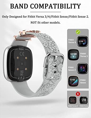 Minyee Decorative Ring Loop Compatível com Fitbit Versa 4/Versa 3/Sense 2/Sense Band Women, fofos Silicone Silicone Padrão Metal