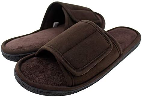 Magtoe Slippers de casa ajustável para homens macios abertos de dedão respirável deslizamento interno em sandálias de slides masculinos com espuma de memória para o quarto de casa, todas as estações