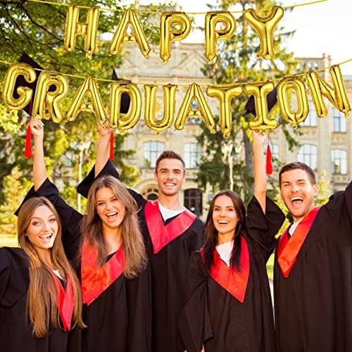 Gold Happy Graduation Ballon Banner - Balões de graduação de 16 polegadas | FESTIDADE DE BALON DE FESTO DE GRATUITA 2023 | Balões de graduação para decorações de graduação 2023