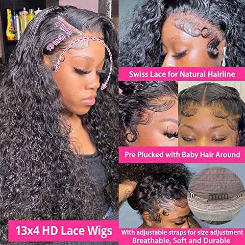 Iris Queen 13x4 Lace Frente Human Wigs Deep Wave Deep Virgin Lace Virgin Lace Frontal Wigs Para Mulheres Negras 180% Densidade