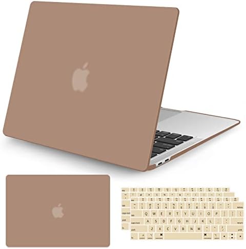 Sesok Compatível com MacBook Air 13 polegadas Case2022 2021 2020 2019 2018 Release A1932 A2179 M1 A2337 Touch ID, Caixa de casca dura de plástico com capa de teclado marrom-marrom