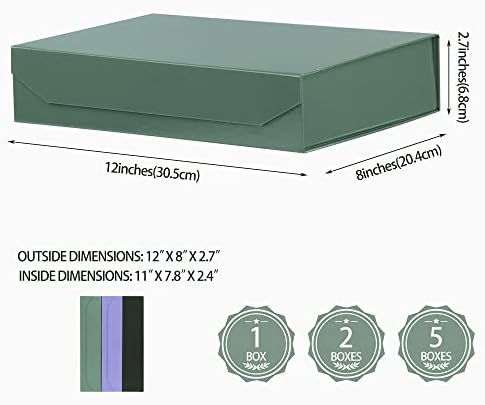 Packgilo 1 pacote caixas de presente verdes com tampas pequenas 12 x 8 x 2,7 polegadas Caixas de presente para presentes