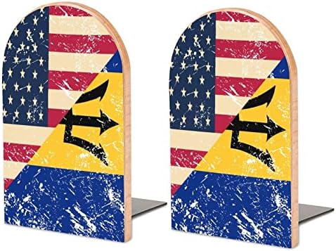 EUA e barbados bandeira retro pintura de madeira bookend decorativa livro não esquiador End 1 par 7x5 polegadas