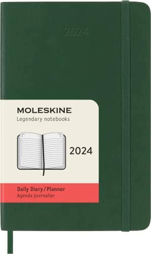 Moleskine 2024 Planejador Daily, 12m, Pocket, Myrtle Green, capa macia