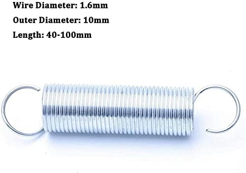 Mola de tensão de compressão da mola accduer com gancho de arame branco de zinco branco diâmetro de 1,6 mm diâmetro externo de 10 mm de primavera 40-100 mm 5pcs mola de compressão