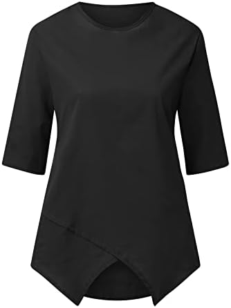 Loose Womens tops feminino sete pontos de manga de cor sólida camisa de coloração dupla redonda pescoço formal pilot top ringer