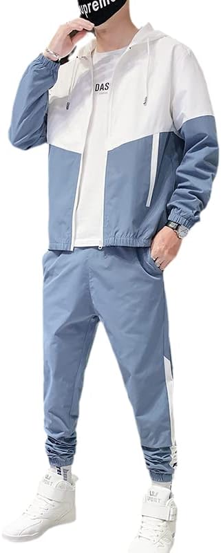 Jaqueta jinfuhao masculina com capuz+calça esportiva conjuntos de roupas de retalhos de retalhos de traje esportivo de