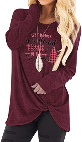 Sweatshirts macios de shusuen para mulheres Kink Design O-pescoço longo estampa de Natal Plus Size Size Tops para Mulheres