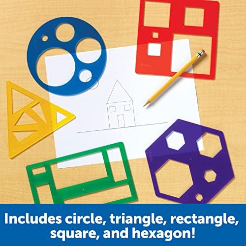 Recursos de aprendizado Conjunto de modelos de formas primárias - 5 peças, mais de 4 anos de idade e suprimentos em sala de aula, formas geométricas, montador de traçar para crianças