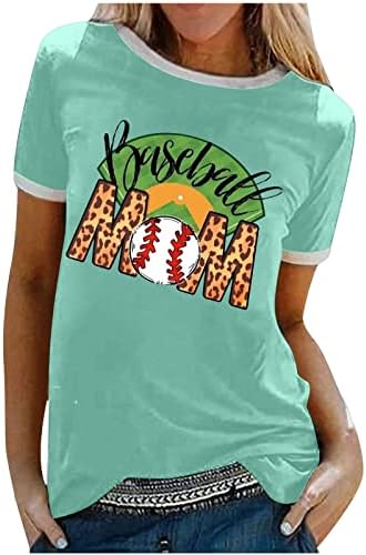 Túnica tops para mulheres camisa de mamãe de beisebol de manga curta letra de juba