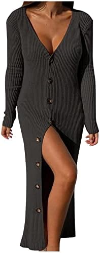 Vestido de suéter feminino Sexy Lief Comfort malha botão roscado para baixo de manga longa vestidos de malha vestidos