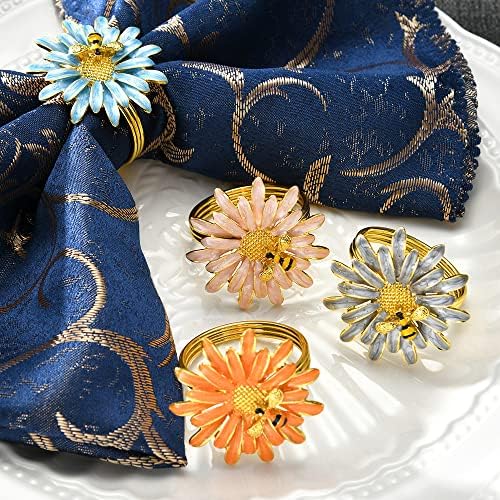 BOOLUEE 6 PCS Metal Daisy Flower Napkin Rings Set, fofos Buas de guardana