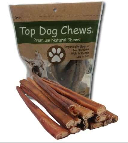 Top Dog Chews Bully Bully Sticks 12 Lão livre, grama alimentada com carne natural 12 pacote