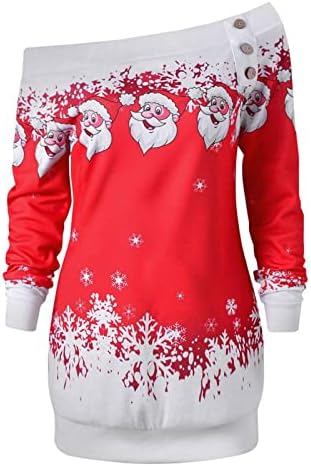 Moda Feio de Pullover de Natal para Mulheres Feliz Natal Santa Snowflake Tops Tops Long Blouse Blouse Longa