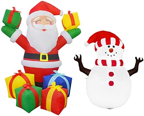 Infláveis ​​de natal de bobos 6,2 pés sorrindo Papai Noel com caixas atuais e boneco de neve de 5 pés