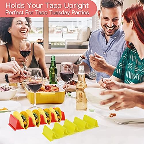 Portadores de taco de ginkgo coloridos - bandeja de taco está na mesa, incluindo 4 conjuntos e 3 cores, mantém até 4 tacos