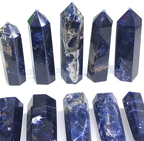 Cristal Cristais ásperos e pedras curativas Tower azul de sodalita Ponto de cristal Vareira hexagonal de obelisco decoração Mineral