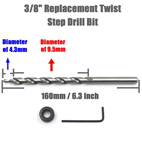 Angelakerry 3/8 Substituição Twist Step Bit com o colarinho de parada de profundidade 6.3 ° Comprimento para o manual do poço manual de madeira