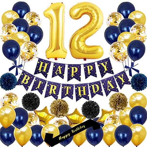 yujiaonly 12nd aniversário decorações de festas de festa feliz banner de ouro número 12º balões de feliz aniversário látex