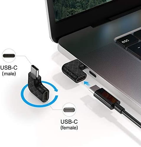 Adaptador de ângulo reto USB C, 90 graus USB C para USB tipo C Male para fêmea adaptadora. Suporte USB -C 3.1 PD 100W Carga rápida 480MB/S Transferência de dados, para laptop & tablet e telefone celular -Black