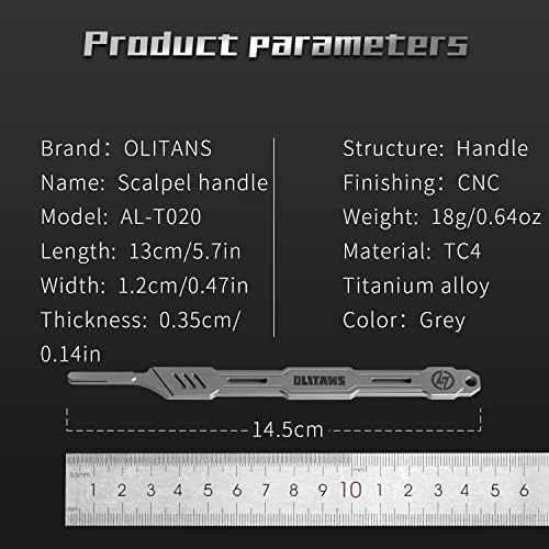 Alça do bisturi do bisturi do olitans T020 TC4 Titanium Lomlo nº 4 para as lâminas 23 24 5.5 polegadas 0,63oz