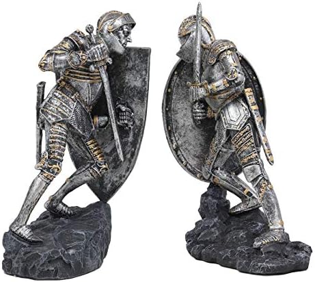 EBROS Duelando Cruzados Cruzados Medievais com Gigante Brasão de Armas Heraldry Shields Bookends estátua Conjunto