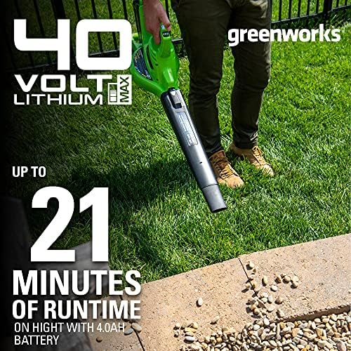 Greenworks 40V Bruzless sem fio folhas de folhas/vácuo, ferramenta apenas 24312, carregador de bateria de íon de lítio verde/preto
