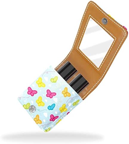 Lipstick Case Lipstick Organizer com espelho, suporte de batom para pão de mulheres meninas, mini bolsa portátil para batom, butterflies nuvens