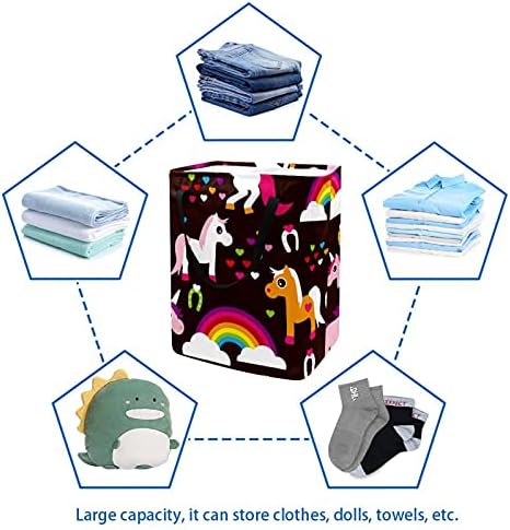 Colorido Rainbow Unicorn Pattern Rouby cesto de pano grande organizador de sacola cesta de roupa dobrável cesto de roupa com