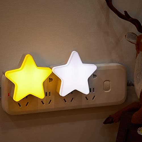 4 peças Plug-in LED Luz noturna para crianças Dusk para Dawn Sensor Star Luzes noturnas Pentagrama Lâmpadas leves em forma de LED para o quarto Banheiro quarto infantil, cuide as crianças dormem, amarelo quente e branco quente