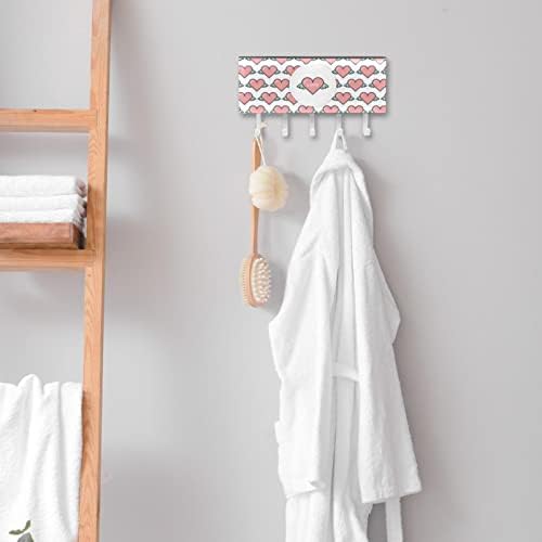 Organizador de rack de amor rosa Flying Hearts com 5 ganchos Banheiro de parede Plataforma de cozinha prateleira multifuncional prateleira de armazenamento