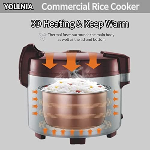 Yollnia Commercial Rice Cooker & Food mais quente | 8.17qt /40 xícaras de arroz cozido | 1200W Cozimento rápido elétrico de fogão