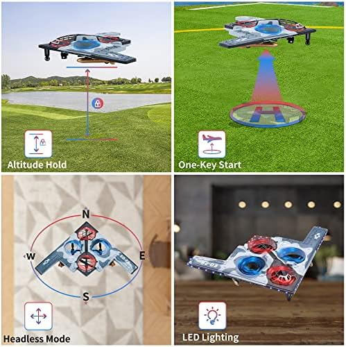 V & V.Fashyi Drone para crianças de 8 a 12 anos, LED RC Drone com altitude Hold, modo sem cabeça, drone interno para
